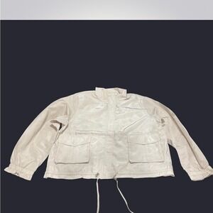 Kate & Mallory Cream Utility Style Jacket Drawstring Waist Pockets Size 1X